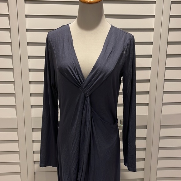 Ronen Chen Basix Dusty Slate Blue Dress with front detail and long sleeve - Picture 2 of 12